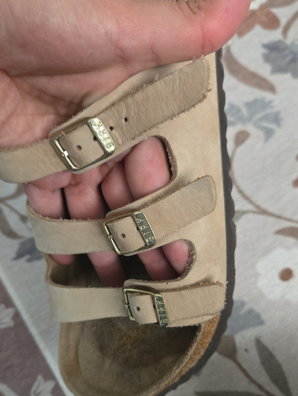 Birkenstock Florida Triple Strap Tan Sandcastle Nubuck Leather Size 40 9 - Picture 8 of 8